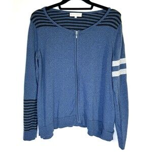 Indigenous‎ Sweater Womens Small Blue Black Organic Cotton Striped Full Zip Peru